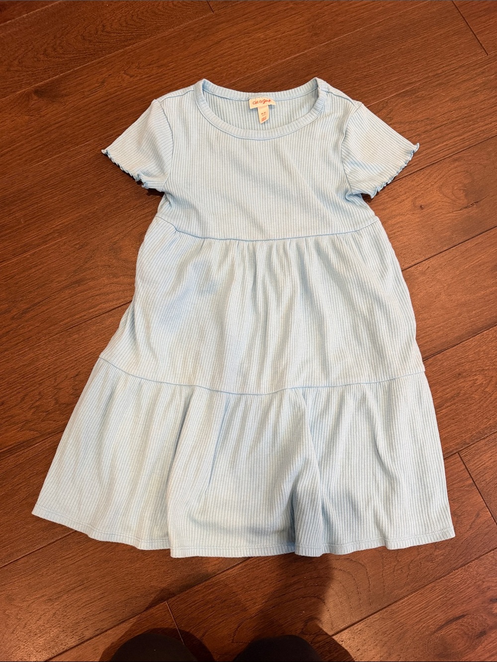 Cat & Jack Girls Blue Ribbed Tiered Short Sleeve Dress Size Medium/8 - C11-763